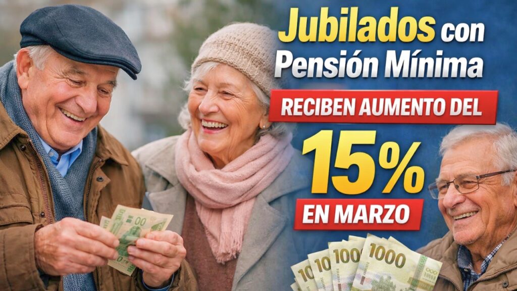 Jubilados con pensión mínima reciben aumento del 15% en marzo