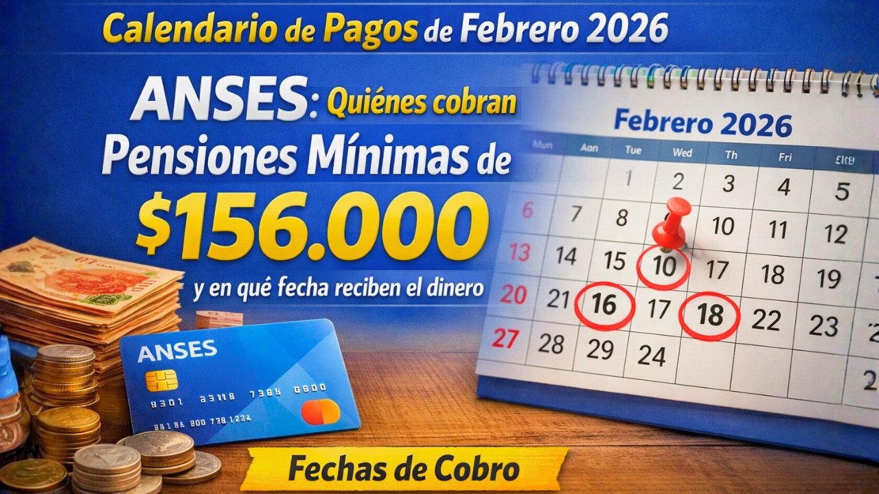 Calendario de pagos de febrero 2026 de ANSES: quiénes cobran pensiones mínimas de $156.000 y en qué fecha reciben el dinero